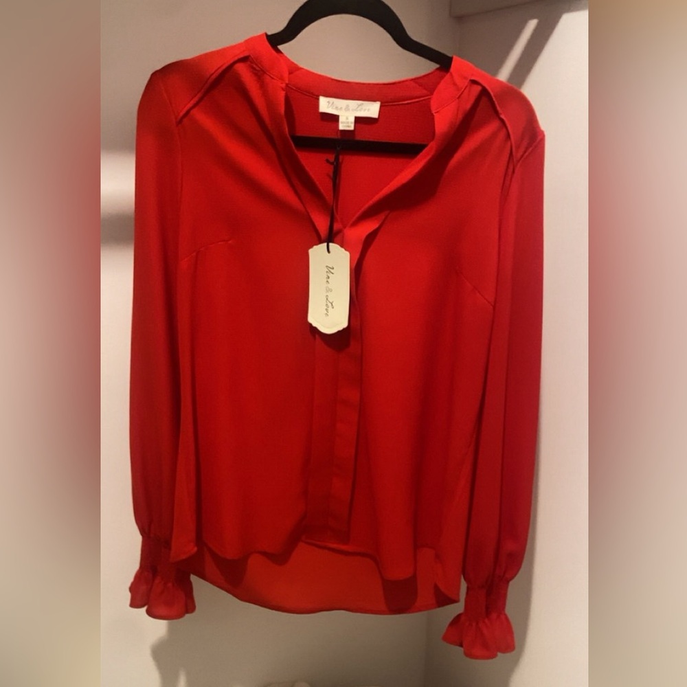 Vibrant Red Blouse with Ruffle Sleeves